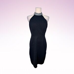 JODI KRISTOPHER Black Glitter Mock Neck Dress (Sz 9)